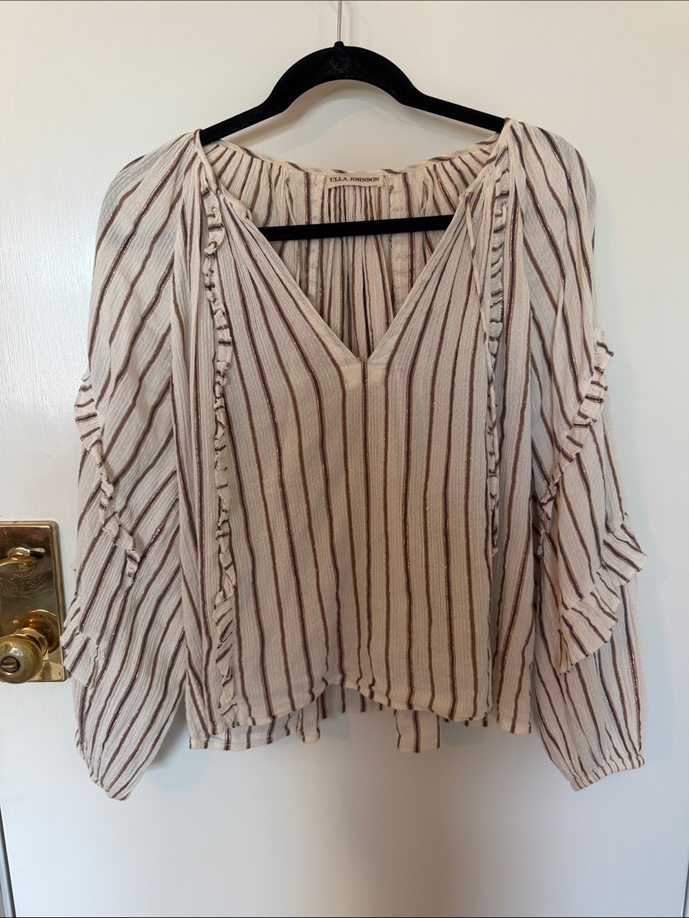 Ulla Johnson Cream Blouse with Brown Stripes